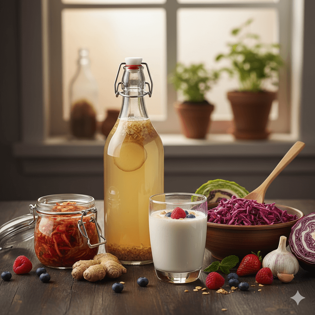 Illustration of probiotic foods